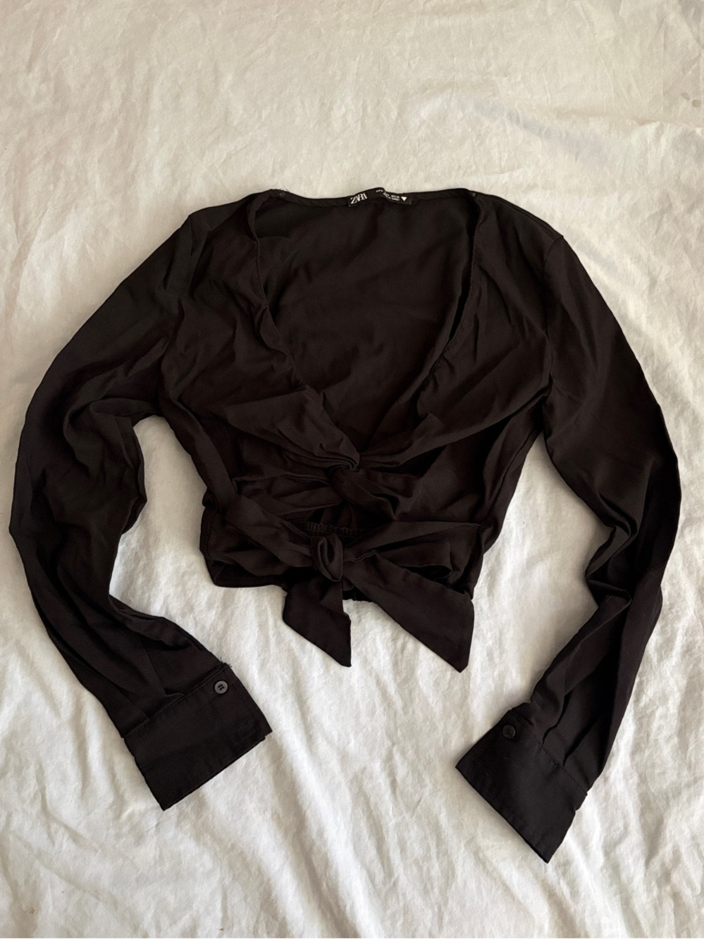 Zara Black Tie-Front Wrap Blouse